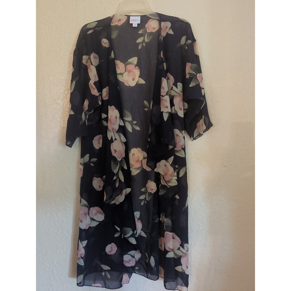 LuLaRoe Shirley Kimono Cardigan Navy Blue Floral Sheer Long Cover Up Medium